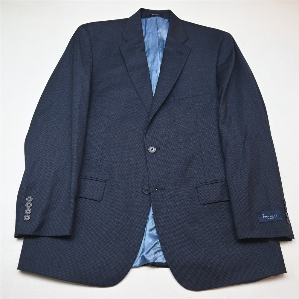 NEW Turnbury 42R Blue Houndstooth 100% Wool Mens Blazer Suit Jacket Sport Coat